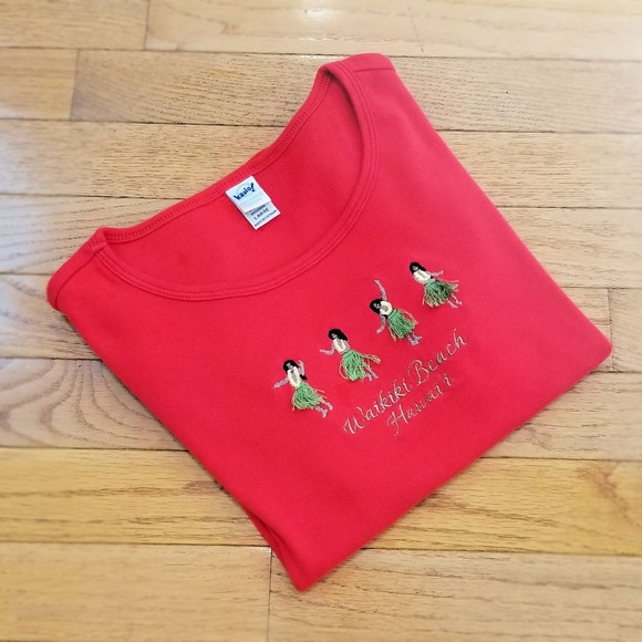Kavio! Tops - Embroidered Short Sleeve Wakiki Hula Tee - EUC